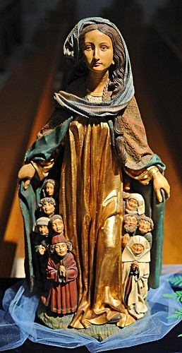Reproduction of the wood carving "Ravensburg Schutzmantel", made in Germany, from the collection of the Marianum, photographed at the Cathedral of Saint Peter, in Belleville, Illinois, USA
