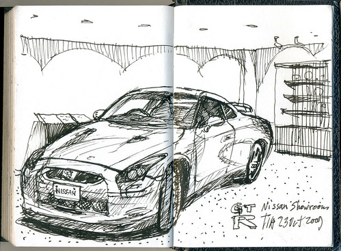 Last page of my sketchbook I sketched the Nissan GTR at the showroom when I