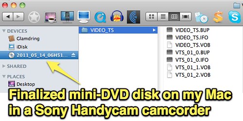 Finalized mini-DVD disk on my Mac in a Sony Handycam camcorder