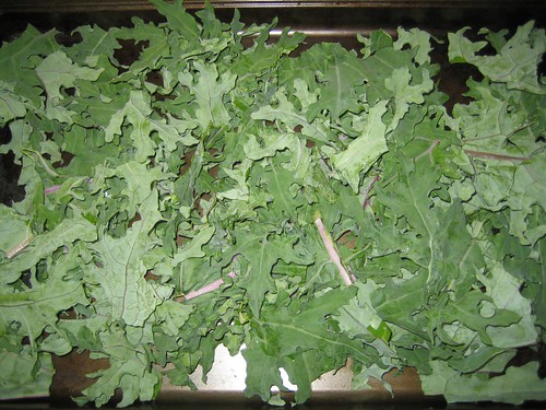 prepping kale for chips