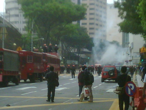 FRU firing water cannons at Sogo by The Edge Malaysia.