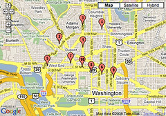 Map of bicycle sharing stations in DC