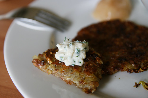 Potato pancakes with dill and chive tofu "cream"