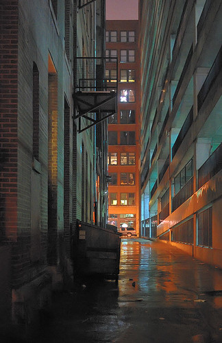 Downtown Saint Louis, Missouri, USA - alley at night in the rain