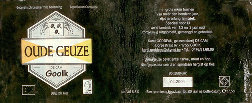 Oude Geuze De Cam Vintage 2004 label
