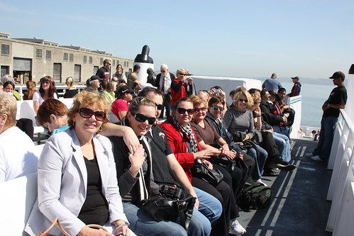 The entire crew ride the boat to Alcatraz