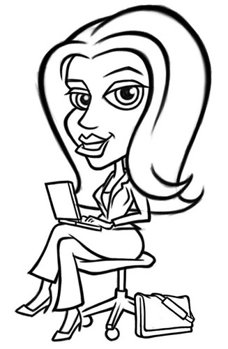 Cartoon Characters Drawings. Laptop lady cartoon character