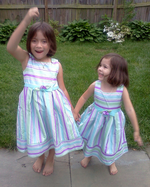 trying on their new dresses