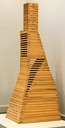 Sugar pine sculpture, "Trid", by Jackie Ferrara, American, 1978, at the Saint Louis Art Museum, in Saint Louis, Missouri, USA