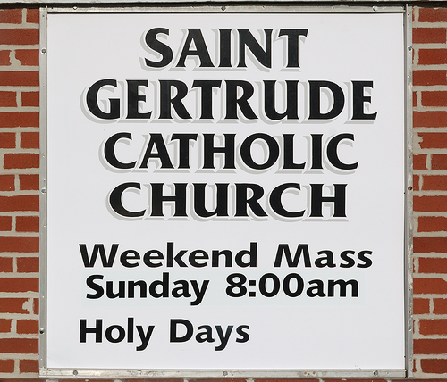 Saint Gertrude Roman Catholic Church, in Grantfork, Illinois, USA - sign