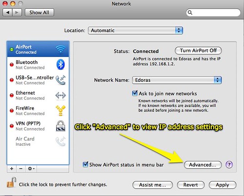 Network settings in Mac OS 10.5.7
