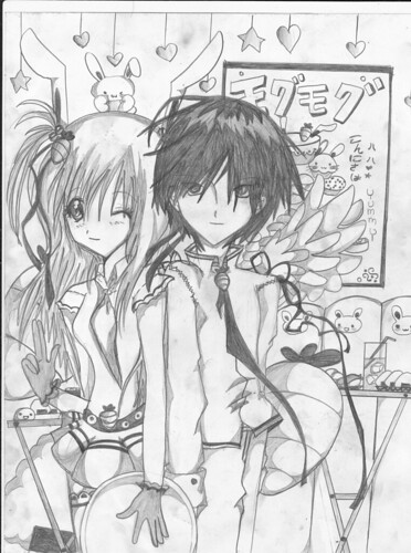 Anime Girl And Boy. anime girl and guy waitress