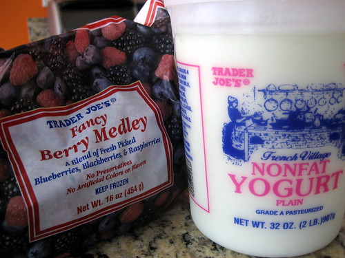 Frozen mixed berries & Nonfat Yogurt from Trader Joe's