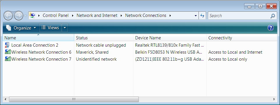 Vista Control Panel Network Connections