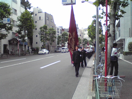 The Waseda High School parade approaching
