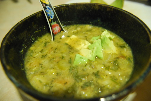 Potato/Broccoli soup with avocado