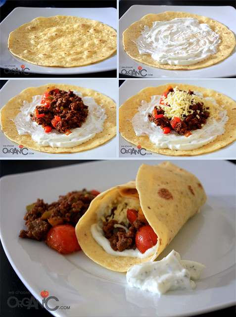 beef burritos with tomatoes and peppers