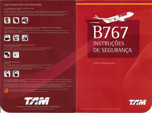  TAM Brazilian Airlines Boeing 767 Safety card front and back cover 