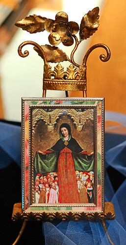 Print of painting, "Mother of Mercy", made in France, from the collection of the Marianum, photographed at the Cathedral of Saint Peter, in Belleville, Illinois, USA