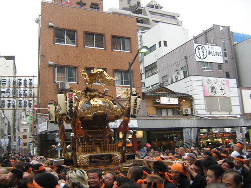 A mikoshi being carried at the Sanja Matsuri