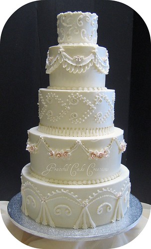 Traditional Ivory Wedding Cake by Graceful Cake Creations