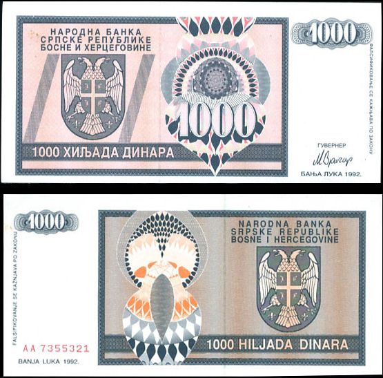 Boasna a Hercegovina - BOSNIA 1000 1,000 DINARA 1992 P137