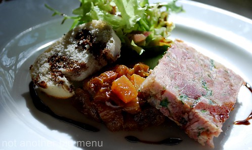 Bailbrook House Restaurant - Pressed ham hock and new potato terrine, onion chutney, olive bread