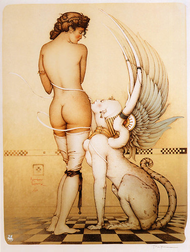 Michael Parkes, nude woman and sphinx by verylegalmuffin