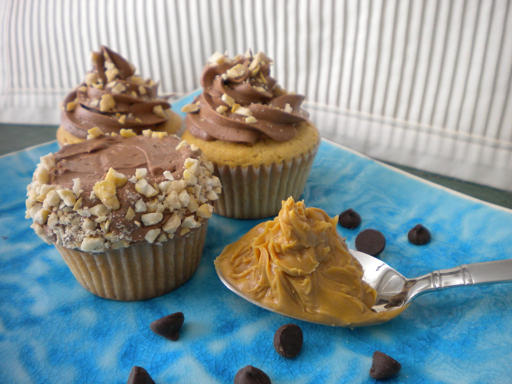 peanut butter cupcakes with chocolate frosting
