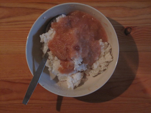 emma and matt's rice pudding with rhubarb compote