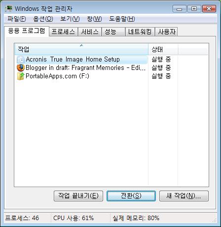 Korean Windows Vista Task Manager