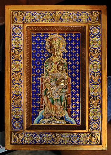 Enamel, "The Enthroned", made in Spain, from the collection of the Marianum, photographed at the Cathedral of Saint Peter, in Belleville, Illinois, USA