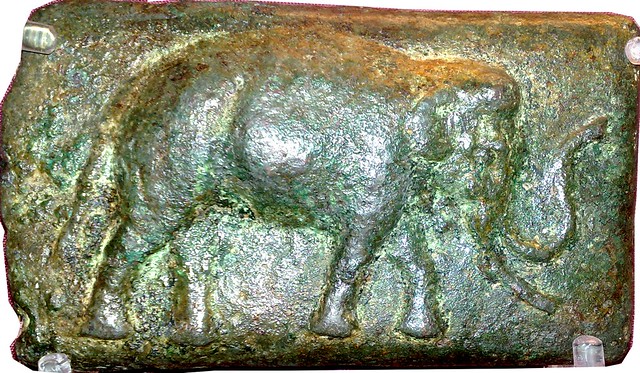 9/1 Aes Signatum Quincussis or 5 pound bar, with elephant and sow commemorating victory against Pyrrhus on display in the British Museum