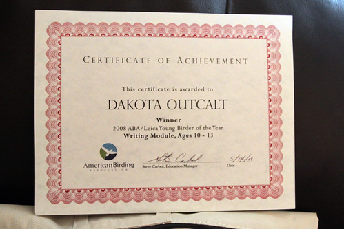 Dakota's ABA Young Birder of the Year Award for the Writing Module!