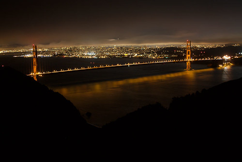san francisco golden gate bridge at night. San Francisco - The Golden Gate bridge at night