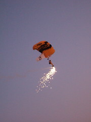 Parachuting Man with Fireworks