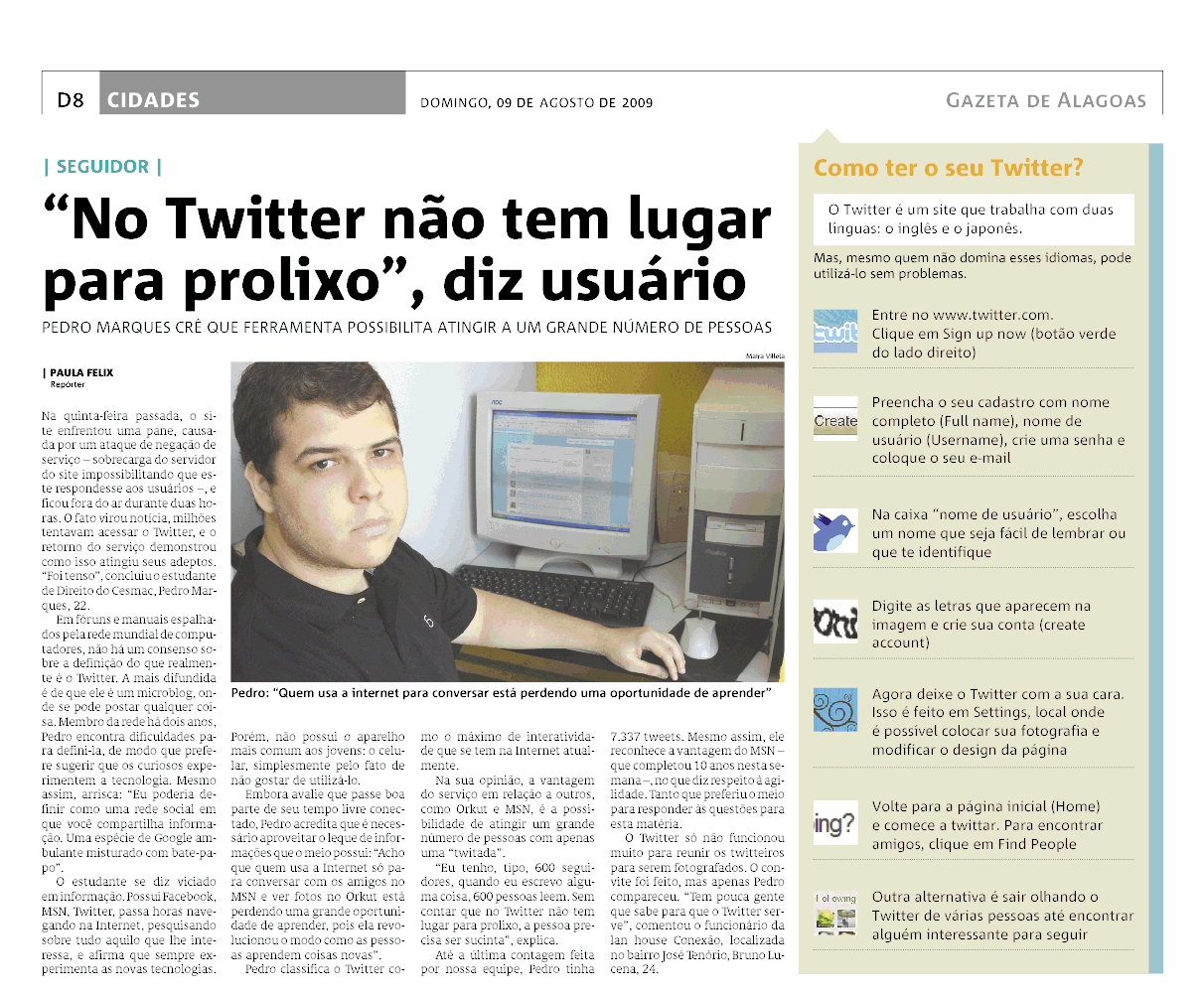 Matéria sobre Twitter na Gazeta de Alagoas