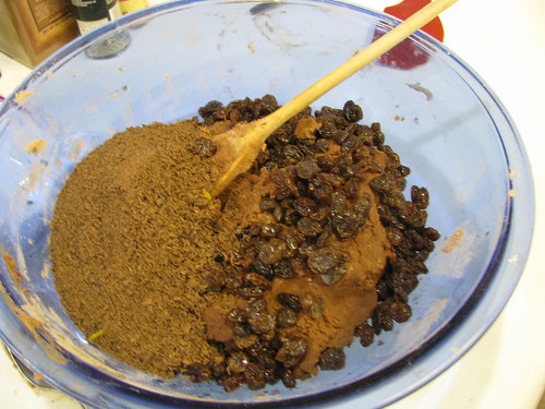 Adding the raisins and chocolate