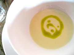 Leek soup with chive oil.