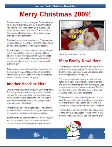 christmas newsletter template - blue snowman