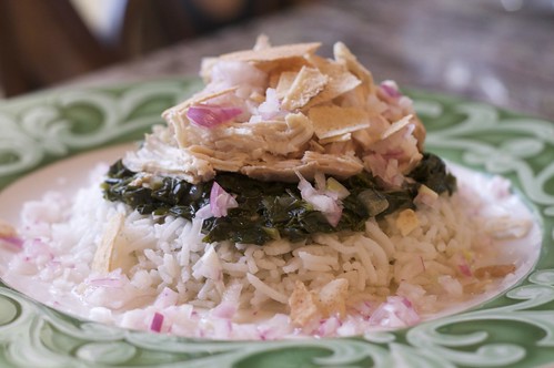 Mloukhieh - Jew's Mallow & Cardamom-Infused Chicken over Rice