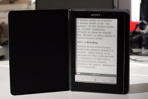 Sony E Book showing the crispness of the e-ink display with no retouching - PRS-505 perfectly adequate as customised newspaper platform - photo by egon on Flickr licensed under Creative Commons