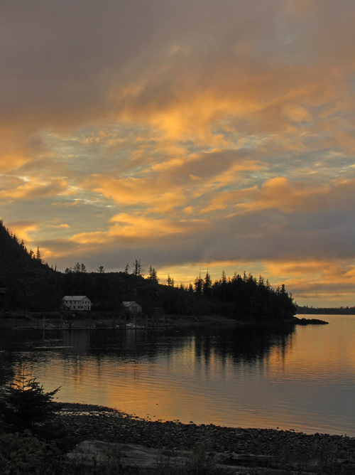 morning lights up clouds over Kasaan Harbor, Kasaan, Alaska