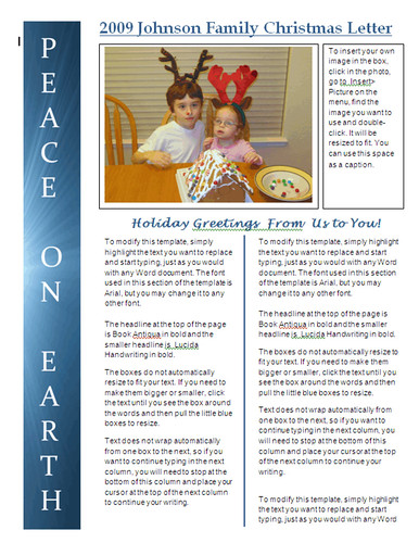 christmas newsletter template - peace on earth