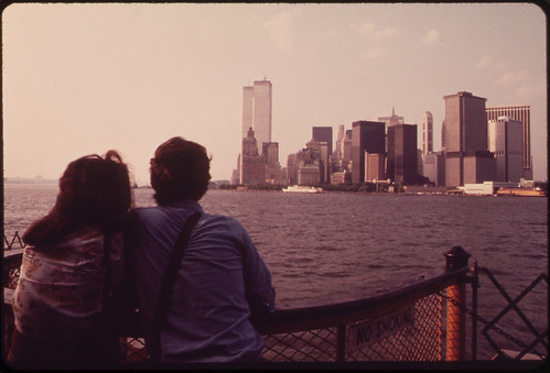 On the Staten Island Ferry, Looking Back Toward the Skyline of Lower Manhattan. To the Left of the Cluster of Buldings Are the Towers of the World Trade Center 05/1973