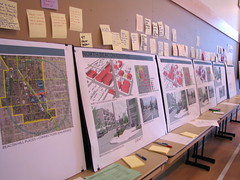Illustrations of potential North Beacon rezoning are surrounded by Beaconians comments at Sundays DPD open house. Photo by Wendi.