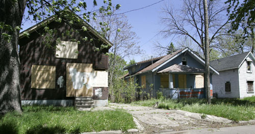 Boarded up bungalows in Flint, Michigan