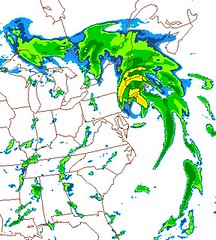 NAM computer-simulated radar forecast for 8pm EDT Saturday 8/29 (cropped)
