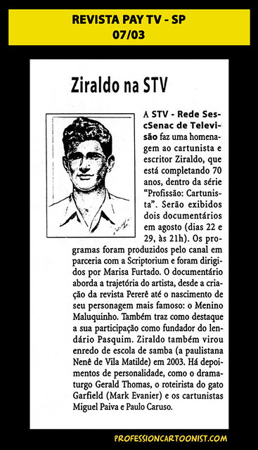 "Ziraldo na STV" - Revista Pay TV - julho/2003