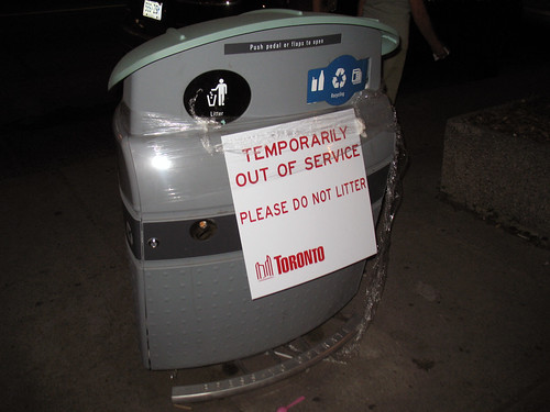 2009 Toronto Municipal Strike (4) - Plastic Wrap and New School Garbage Cans Don't Mix